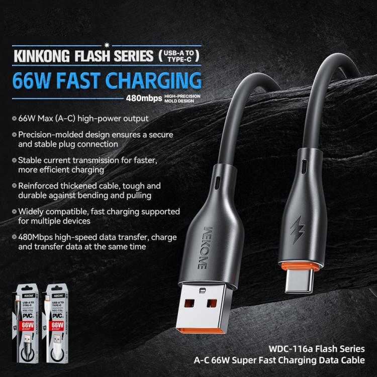 WK WDC-116a 66W USB to Type-C Fast Charging Data Cable, Length: 1m