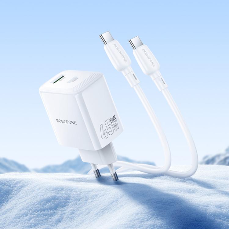 Borofone BN30 Fuente PD45W Type-C + QC 3.0 USB Charger with 1m Type-C to Type-C Cable, EU Plug