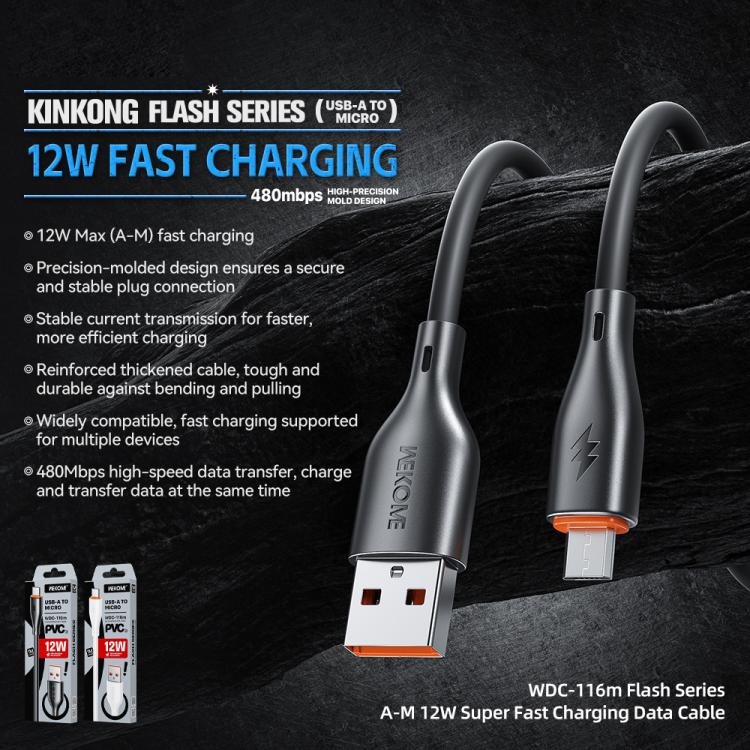WK WDC-116m 12W USB to Micro USB Fast Charging Data Cable, Length: 1m
