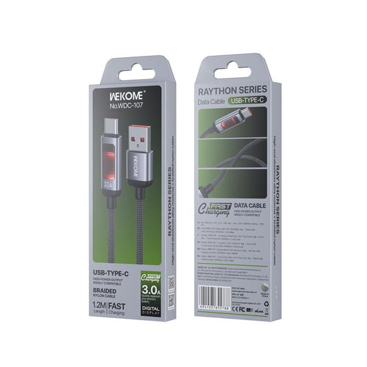 WK WDC-107 3A Intelligent Digital Display USB to Type-C Fast Charging Data Cable, Length: 1.2m, WDC-107