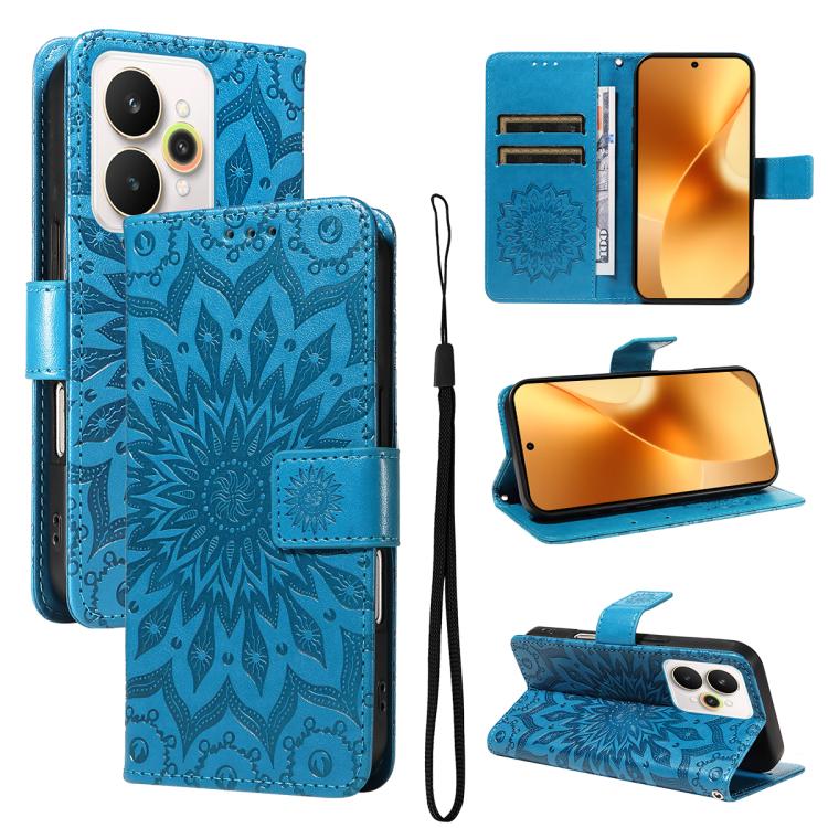 Étui de téléphone en cuir avec motif tournesol gaufré, Pour Realme 16 Pro+ 5G Global, Pour Realme 16 Pro 5G Global, Pour Realme C85 5G/15X 5G Inde, Pour Realme C85 Pro 4G, Pour Realme 15T 5G, Pour Realme C71 4G Inde, Pour Realme 15 5G