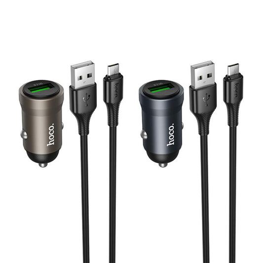 hoco Z62 Energy QC3.0 18W USB-A Single Port Car Charger Set with USB to Micro USB Cable