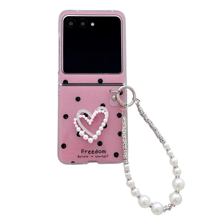Coque de téléphone DIY cœur à pois pailletés avec bracelet, Pour Motorola Razr 60 Ultra, Pour Motorola Razr 60 / Razr 50