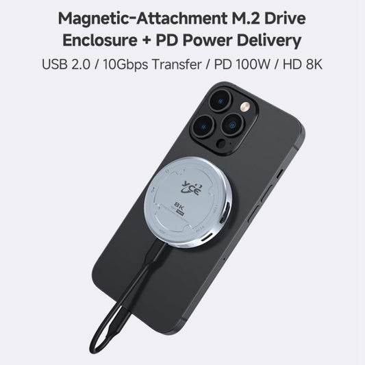 YCE-V195J USB-C / Type-C to PD3.0, HD2.1, USB3.2, 3.5mm, M.2 NVMe Magnetic Hard Drive Enclosure