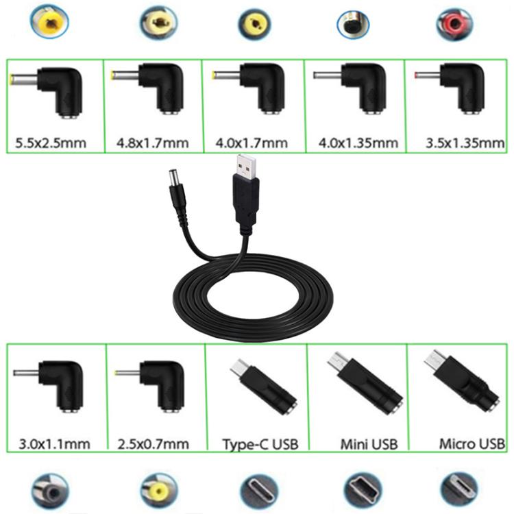 1.5m USB to DC5.5x2.1mm Male Power Cord with 10pcs Converter