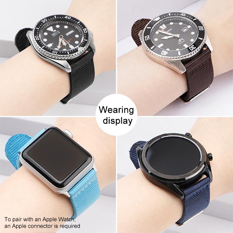 Stainless Steel Pin Buckle Solid Color Nylon Canvas Watch Band, 18mm, 20mm, 22mm, 24mm