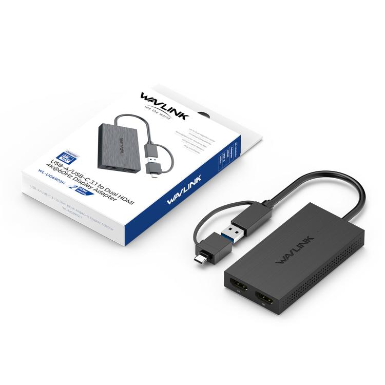 WAVLINK WL-UG6902H USB-A and USB-C / Type-C to Dual HDMI 4K 60Hz Display Adapter