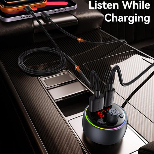 USAMS CC328 30W USB and Type-C Car Fast Charger Digital Display Bluetooth FM