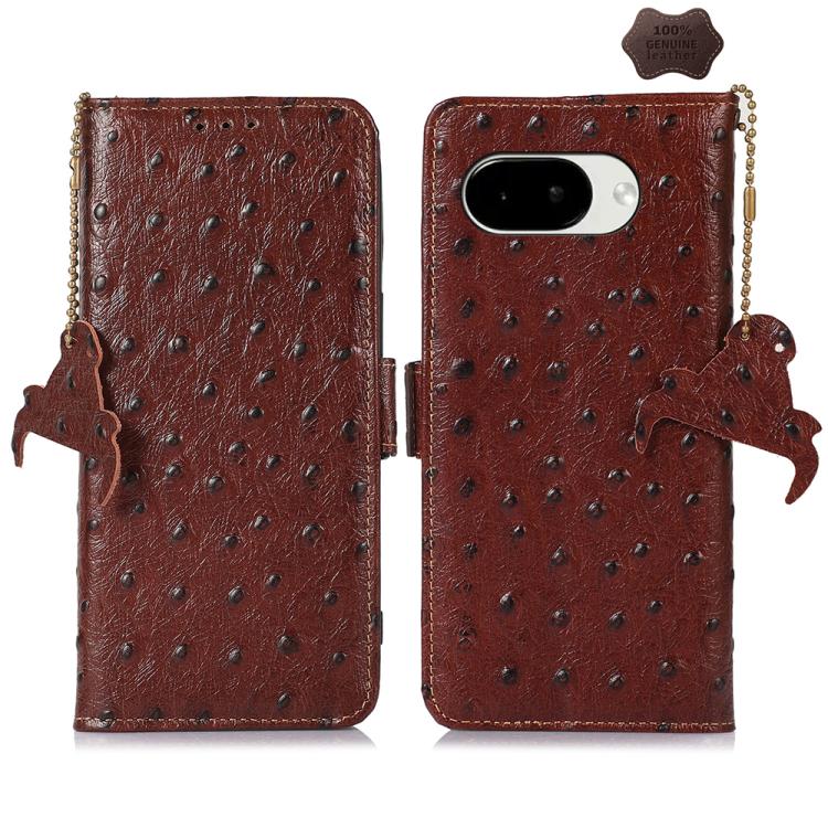 Ostrich Pattern Genuine Leather RFID Phone Case, For Google Pixel 10a