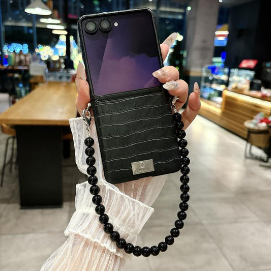 Nameplate Style Crocodile Pattern DIY Side Buckle Phone Case with Strap, For Galaxy Z Flip8 5G, For Samsung Galaxy Z Flip7 5G