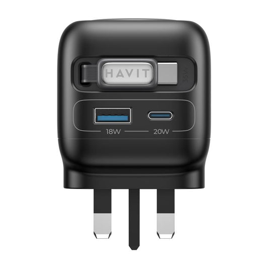Havit UC250 35W 3 in 1 GaN Travel Charger with Type-C Retractable Cable, UC250(UK Plug)