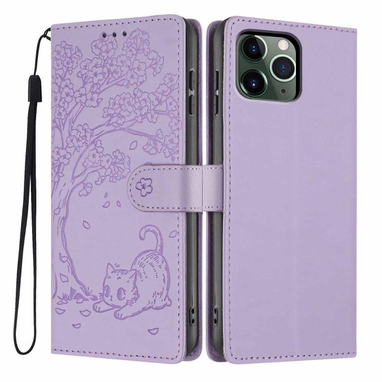Tree Cat Embossed Flip Vegan Leather Phone Case, For iPhone 11 Pro Max, For iPhone 11, For iPhone 11 Pro