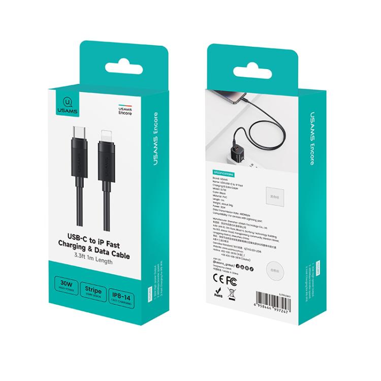USAMS SJ781 U94 USB-C / Type-C to 8 Pin PD30W Fast Charging Data Cable, 1m