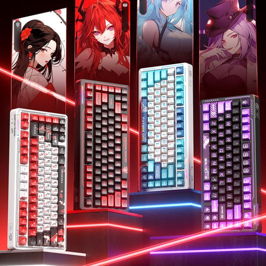 Clavier mécanique sans fil triple mode LINGBAO K75 82 touches, Bleu Blanc-Axe Hanada, Bleu Blanc-Axe Violet Fumé, Noir Rouge Blanc-Axe Lapin Rouge PRO, Noir Rouge-Axe Plume Bleue