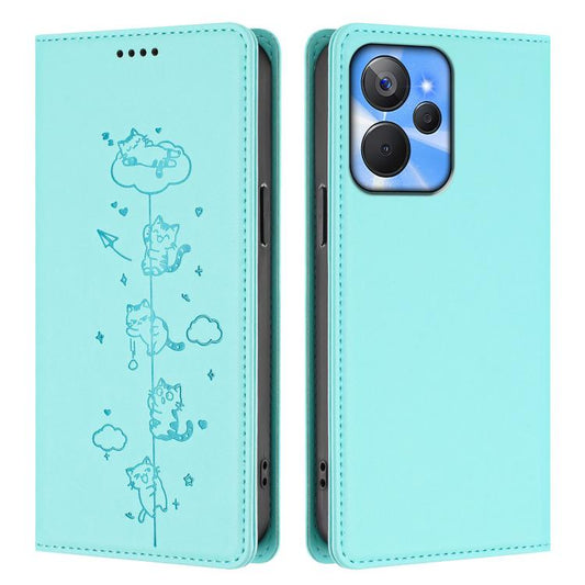 Cute Cats Embossed Magnetic RFID Vegan Leather Phone Case, For Realme 10T 5G / 10s 5G, For Realme GT3