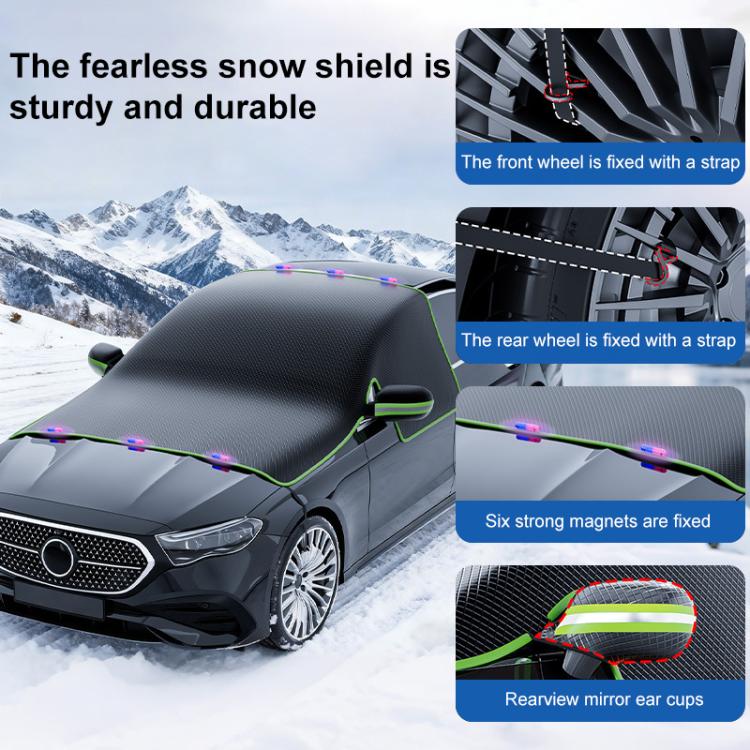 SUITU ST-3960 Universal Car Oxford Fabric Snow and Sun Protection Magnetic Front Windshield Half Cover, ST-3960 (Black Green), ST-3960 (Black Orange)