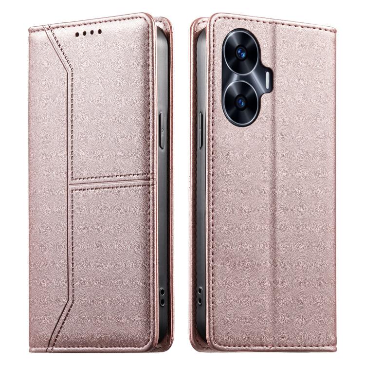 Stitched Line Magnetic RFID Vegan Leather Phone Case, For Realme 12 Lite / Realme C67 4G, For Realme 12 Pro / Realme 12 Pro+, For Realme C53 / Realme Narzo N53, For Realme C65 4G, For Realme C55 / Narzo N55