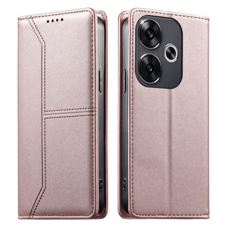 Stitched Line Magnetic RFID Vegan Leather Phone Case, For Xiaomi Poco F6 / Redmi Turbo 3