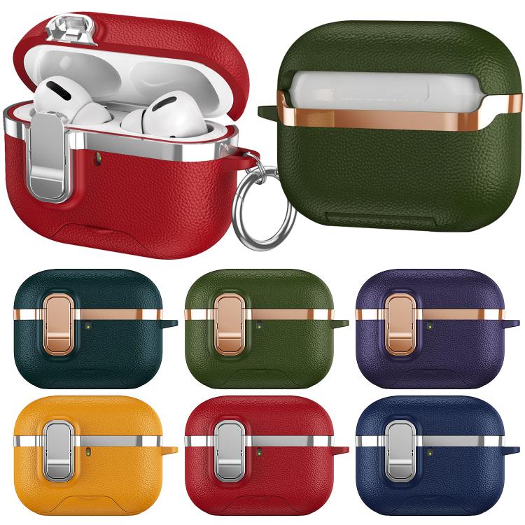 Hidden Stand Electroplated Vegan Leather Texture Wireless Earphones Protective Case, For AirPods Pro 3, For AirPods Pro 2, For AirPods Pro