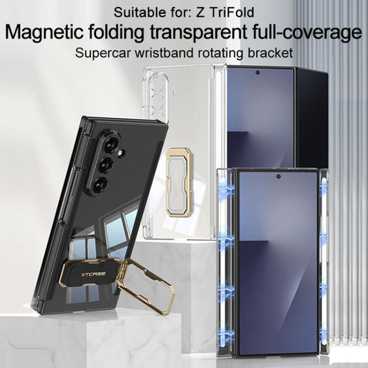 GKK Double Magnetic Hinge Folding Full Coverage Phone Case with Supercar Wristband Rotating Holder, For Samsung Galaxy Z TriFold