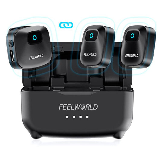 FEELWORLD LM1 Wireless Lavalier Microphone for Phone Computer Camera, 2TX + 1RX + Charging Case
