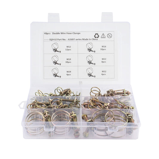 48 PCS Adjustable Color Galvanized Iron Double Wire Hose Clamps, 48 PCS