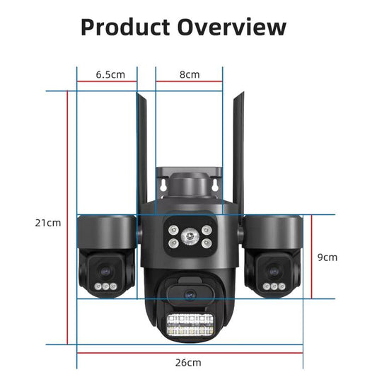 ICSee Triple-Lens 3MP Wireless WiFi Security Camera, Three-Screen Panoramic PTZ IP Camera with Full-Color Night Vision, US Plug, EU Plug