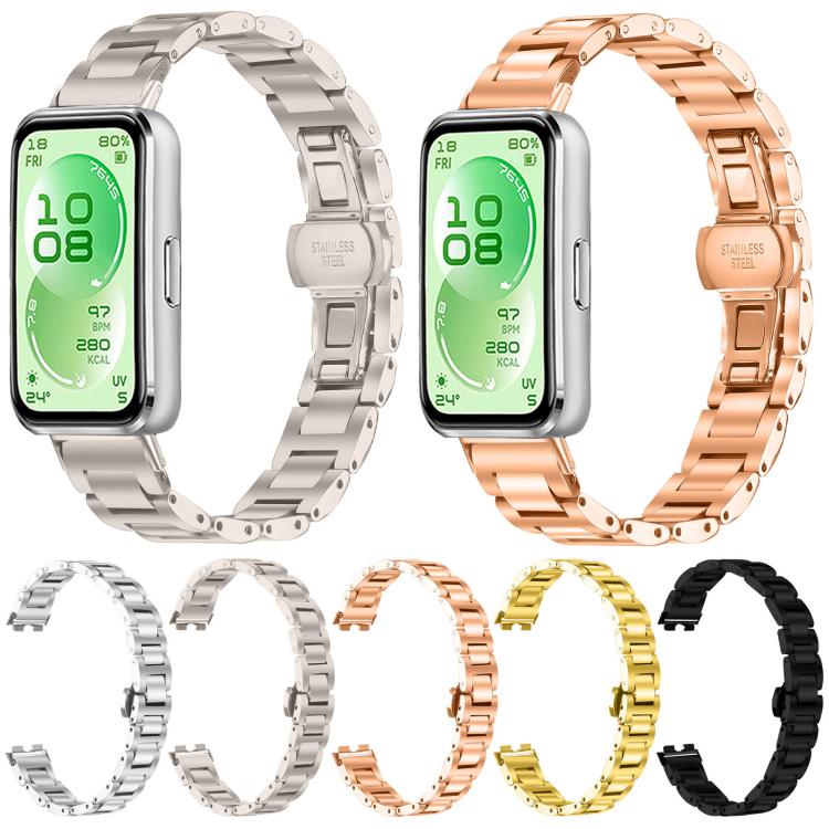 Slim Butterfly Buckle Metal Stainless Steel Watch Band, For Huawei Band 11 / Band 11 Pro