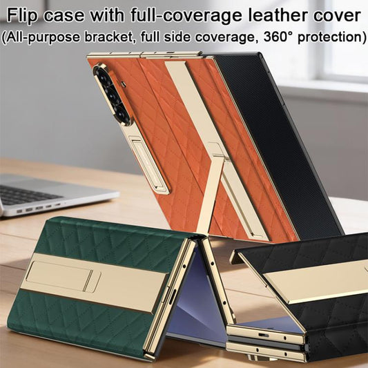 GKK Integrated Diamond Pattern Full Coverage Flip Phone Case with Holder, For Samsung Galaxy Z TriFold