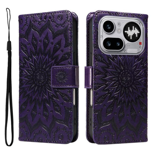 Embossed Sunflower Pattern Flip Leather Phone Case, For Nothing Phone 4a Pro, For Nothing Phone 4a