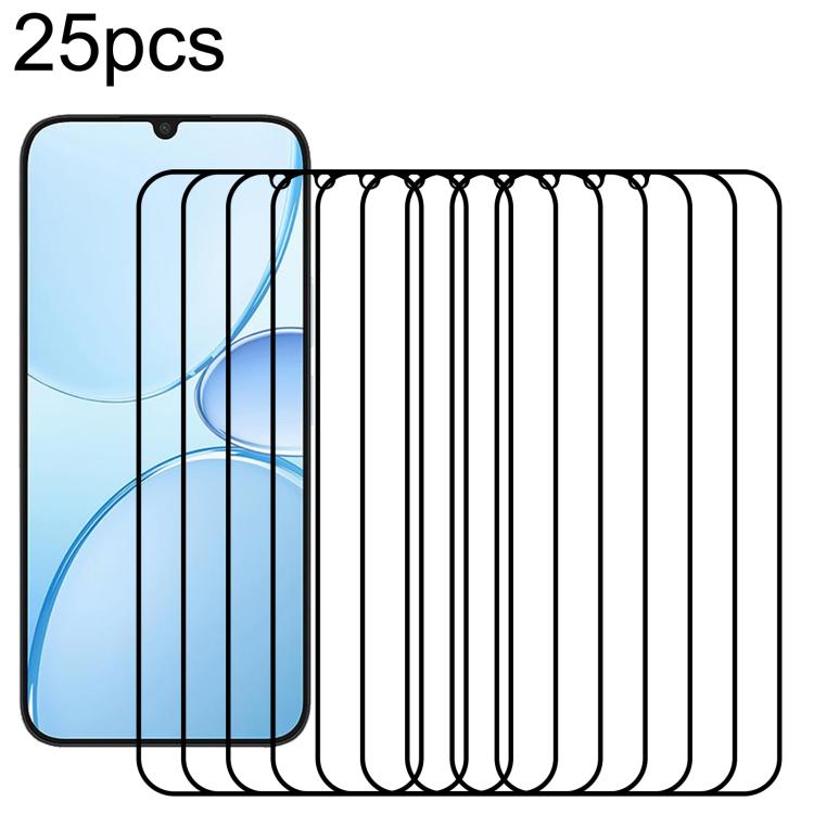 25pcs High Aluminum Full Screen Silk Printing Tempered Glass Film, For Realme P4R 5G, For Realme C100i 4G, For Realme C100x 4G, For Realme C100 5G, For Realme C100 4G, For Realme Narzo 100 Lite 5G