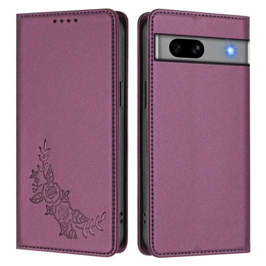 Peony Embossed Magnetic RFID Vegan Leather Phone Case, For Google Pixel 7a