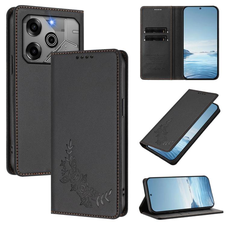 Peony Embossed Magnetic RFID Vegan Leather Phone Case, For Tecno Camon 30S / 30S Pro, For Tecno Pova 6 Neo 5G / Spark 30 5G, For Tecno Spark 30 Pro 4G, For Tecno Spark 30 4G, For Tecno Spark 30C 4G, For Tecno Spark 20 Pro 5G, For Tecno Spark 10 Pro Mag...