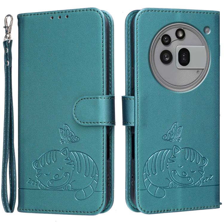 Cat Butterfly Embossed RFID Vegan Leather Phone Case with Strap, For Nothing Phone 4a Pro, For Nothing Phone 4a, For Nothing Phone 3a Lite, For Nothing Phone 3, For Nothing CMF Phone 2 Pro, For Nothing Phone 3a, For Nothing Phone 3a Pro