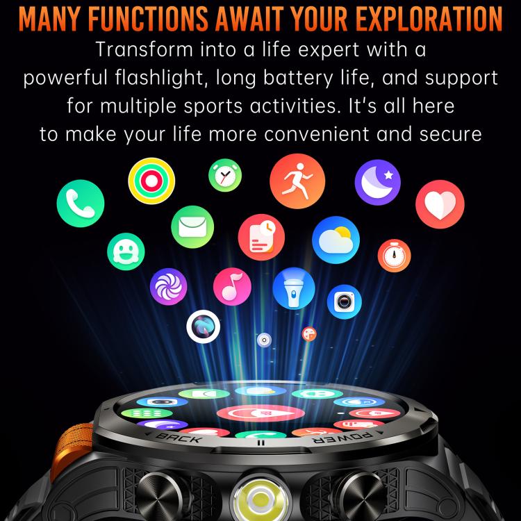 KT91 1.43 inch AMOLED Sports Smart Watch with Flashlight, Support Health Monitoring