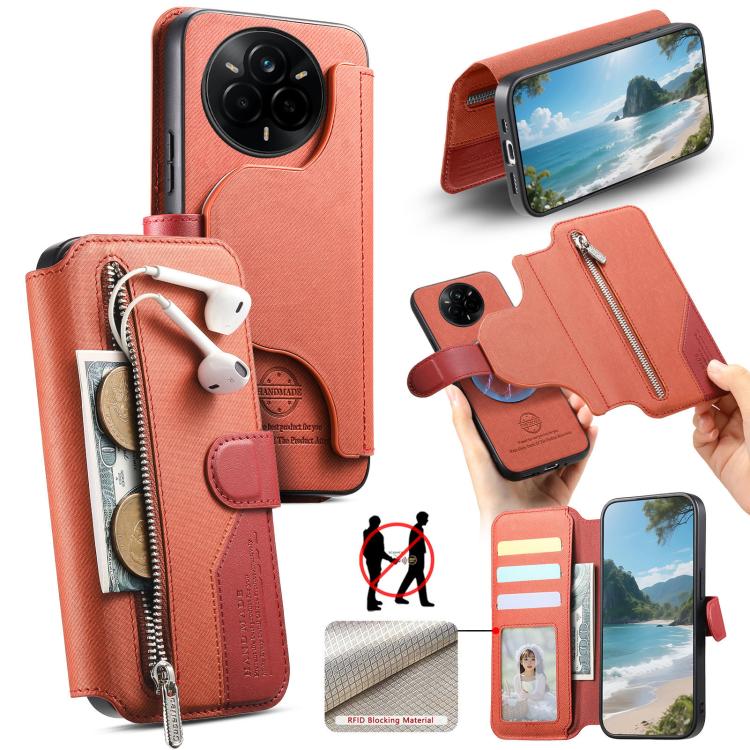 Twill Fabric MagSafe RFID Anti-theft Zipper Wallet Leather Phone Case, For Realme 16 Pro+ 5G, For Realme 16 Pro 5G, For Realme GT 8 Pro, For Realme 15T 5G, For Realme 14 / P3 5G / NeoX7, For Realme 14 Pro+