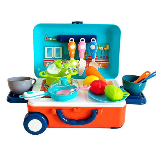 Valise de jeu d'imitation en plastique avec roulettes : Outils, Cuisine, Docteur, Beauté