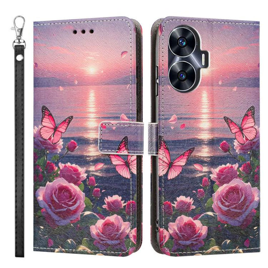 Painted Pattern Vegan Leather Phone Case with Strap, For Realme C55