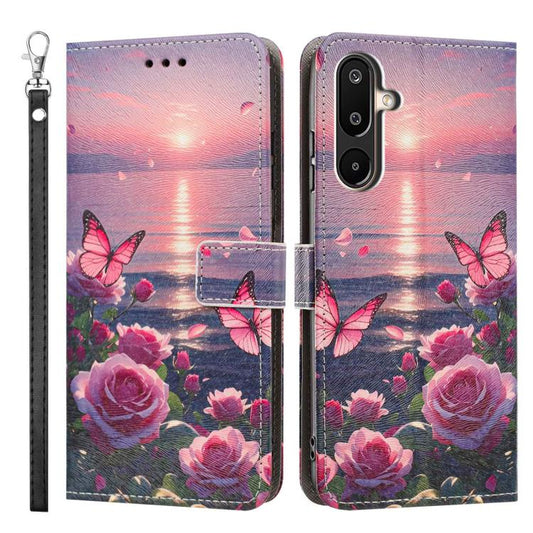 Painted Pattern Vegan Leather Phone Case with Strap, For Galaxy M16 5G / F16 5G, For Galaxy M55, For Galaxy M35, For Galaxy M15, For Galaxy M54, For Galaxy M14