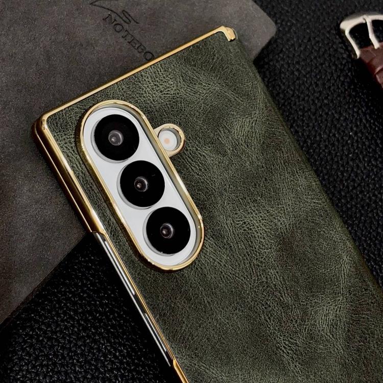 Electroplate Dual Axis Crazy Horse Texture PU Phone Case, For Galaxy Z Fold8 Ultra 5G, For Galaxy Z Fold7, For Galaxy Z Fold6, For Galaxy Z Fold5