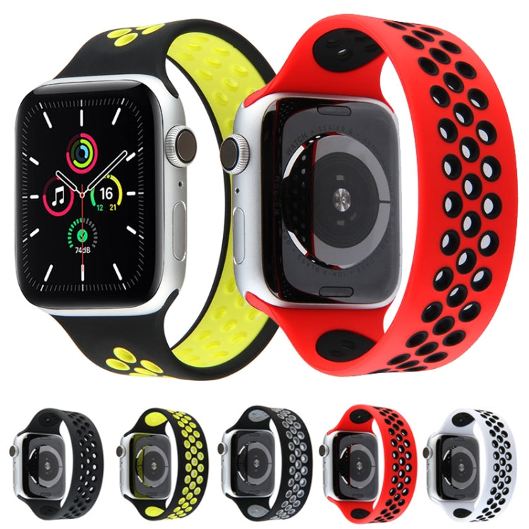 Bracelet de montre élastique en silicone pour Apple Watch Series 6 & SE & 5 & 4 44mm / 3 & 2 & 1 42mm, 150mm (rouge noir), 160mm (blanc noir)