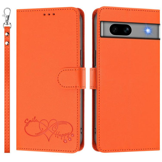 Happy Heart Pattern Magnetic Closure Vegan Leather Phone Case with Wrist Strap, For Google Pixel 7a, For Google Pixel 7 Pro 5G, For Google Pixel 7 5G, For Google Pixel 6a