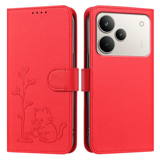 YX0014 Cat Watering Tree Buckle Vegan Leather Phone Case with Lanyard, For Realme P4 Pro 5G, For Realme P4 5G, For Realme 15T 5G, For Realme C71 India, For Realme 15 / 15 Pro 5G, For Realme C71 4G, For Realme GT 7 Global, For Realme 14T 5G, For Realme 14