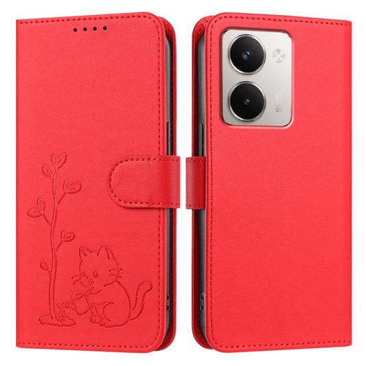 YX0014 Cat Watering Tree Buckle Vegan Leather Phone Case with Lanyard, For Realme P3 Ultra 5G, For Realme P3 Pro, For Realme 14 Pro+, For Realme 14 Pro, For Realme 14x, For Realme C75 4G, For Realme GT7 Pro, For Realme C63 5G, For Realme 13 Pro