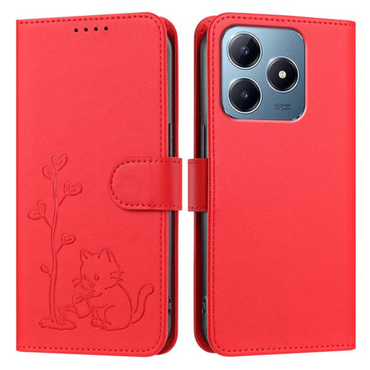 YX0014 Cat Watering Tree Buckle Vegan Leather Phone Case with Lanyard, For Realme C63 5G, For Realme 13 Pro, For Realme 13 Pro+, For Realme GT 6, For Realme 12+, For Realme 12 Pro, For Realme 12 Pro+, For Realme C67, For Realme GT5 Pro