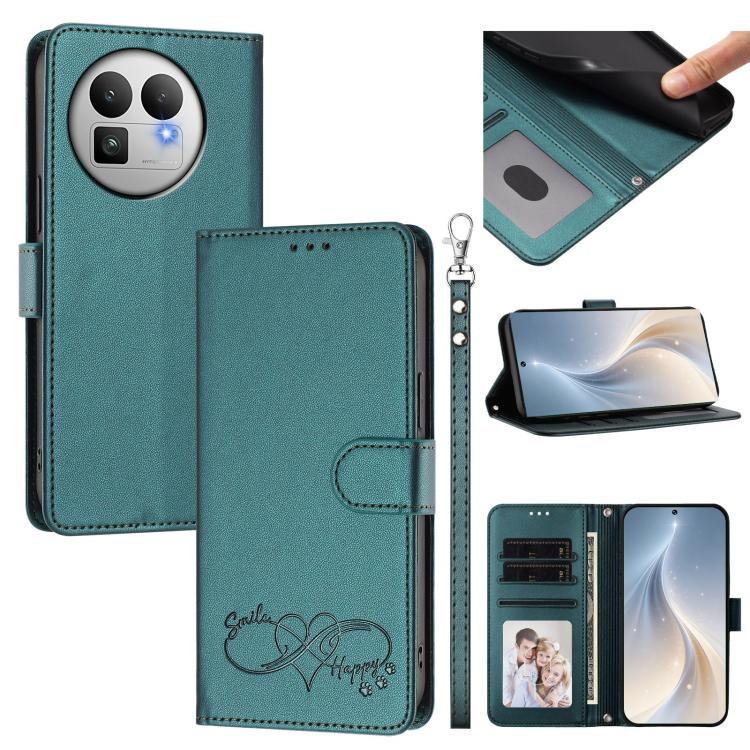 Happy Heart Pattern Magnetic Closure Vegan Leather Phone Case with Wrist Strap, For Realme 16T 5G Global, For Realme C85 5G Global / 15x 5G, For Realme P4 Power 5G, For Realme Note 80 4G Global, For Realme C83 5G India / C85 / 15x, For Realme 16 5G Glo...