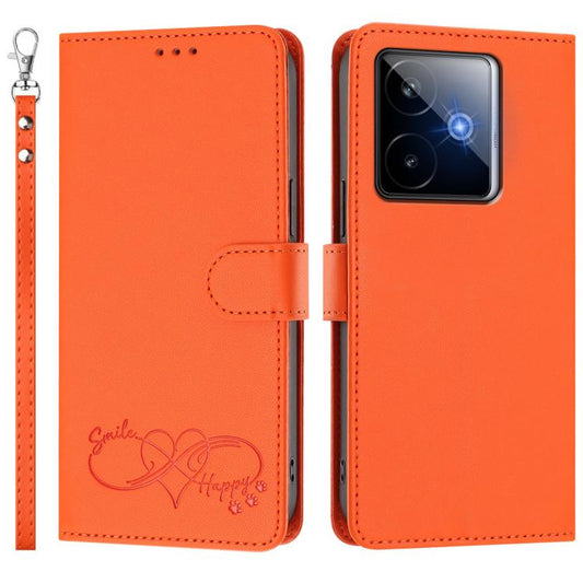Happy Heart Pattern Magnetic Closure Vegan Leather Phone Case with Wrist Strap, For Realme GT 7 5G Global / 5G India, For Realme V70 5G / 14x Global, For Realme Narzo 80 Pro / 14 Pro 5G India, For Realme C75 4G Global / Narzo 80x 5G, For Realme Narzo 8...