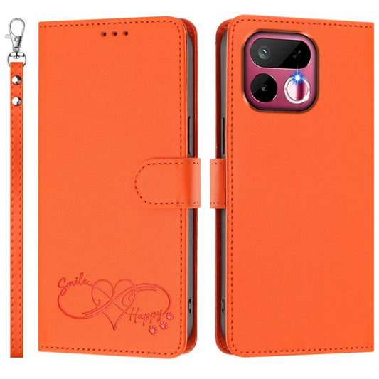 Happy Heart Pattern Magnetic Closure Vegan Leather Phone Case with Wrist Strap, For Realme 16T 5G Global, For Realme C85 5G Global / 15x 5G, For Realme P4 Power 5G, For Realme Note 80 4G Global, For Realme C83 5G India / C85 / 15x, For Realme 16 5G Glo...