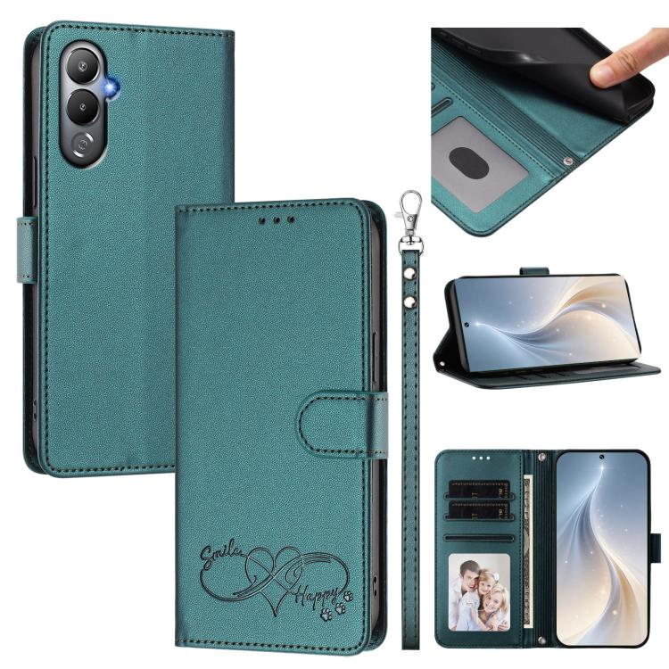 Happy Heart Pattern Magnetic Closure Vegan Leather Phone Case with Wrist Strap, For Tecno Spark 10C/Spark 10, For Tecno Spark 10 Pro/K17 4G, For Tecno Camon 19/19 Pro 5G, For Tecno Pova 4 Pro, For Tecno Pova 4