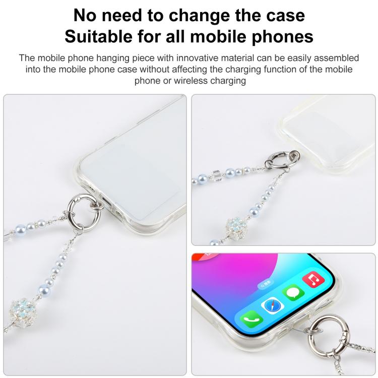 Zircon Pearl Flower Beaded Phone Wrist Strap with Tether Pad for Women Girls